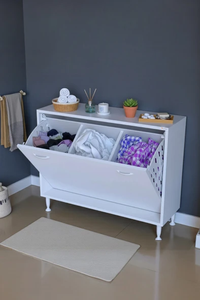 Eliusta  Sare 100 cm Beyaz Sepetli Banyo Dolabı,Mutfak Dolabı 100x75x32,5 cm Oyuncak Sepeti Çok Amaçlı Dolap ürün görseli 1