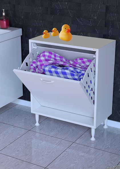 Eliusta  Sare 65 cm Beyaz Sepetli Banyo Dolabı,Mutfak Dolabı 65x75x32,5 cm Oyuncak Sepeti Çok Amaçlı Dolap - Resim 3