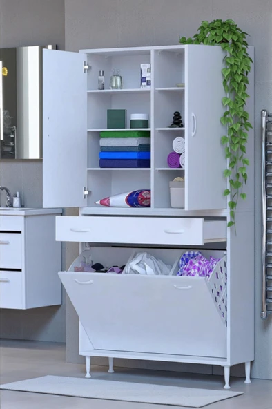 Eliusta  Reli Dolap Beyaz Çok Kullanımlı 100 cm Eninde Banyo Dolabı 100x171x32,5 cm 2 Kapak 6 Raf Dolap ürün görseli 1