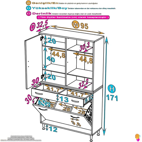 Eliusta  Mira Dolap 6 Bölme Çok Fonksiyonlu Banyo Dolabı 95 cm Beyaz Sepetli Dolap 95x171x32,5 cm Organizer - Resim 2