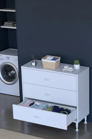 Eliusta  Seçer 3 Çekmeceli 75 cm Banyo ve Mutfak Dolabı Beyaz 75x75x32,5 cm Çok Amaçlı Organizer Dolap ürün görseli 1