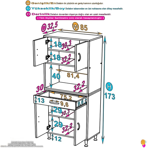 Eliusta  Nordi 4 Kapak 2 Raflı Beyaz Dolap 85x173x32,5 cm Çekmeceli Çok Amaçlı Banyo/Mutfak Dolabı - Resim 2