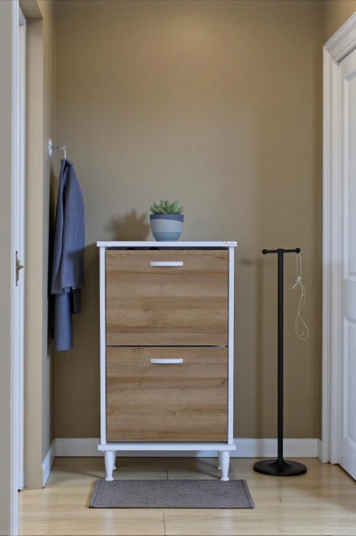 Eliusta  Kalvo 52 cm Genişlikte Meşe Renk Ayakkabılık 52x86x26 cm Ayaklı Ayakkabılık - Resim 3