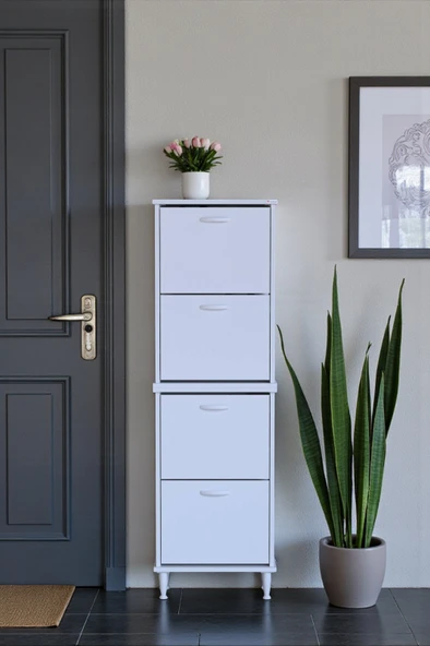 Eliusta  Elenio 52 cm Genişlik Beyaz Renk Ayaklı 4 Kapaklı Ayakkabılık 52x168x26 cm Ayakkabılık ürün görseli 1