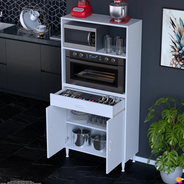 Eliusta  Lunera G:85 cm Beyaz Mutfak Dolabı Çok Amaçlı Açık Bölmeli Fırın Mutfak Dolabı 85x163,4x32,5 cm - Resim 3