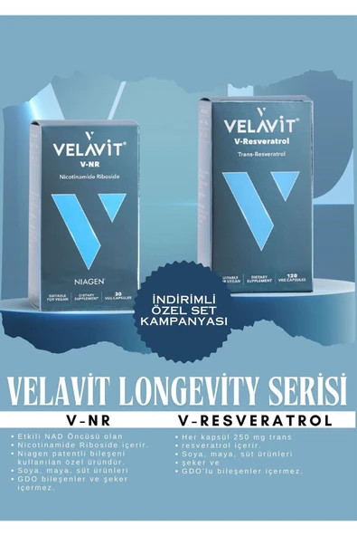 VELAVİT Longevity Serisi V-nr Nicotinamide Riboside   V-Resveratrol 120 Kapsül ürün görseli 1