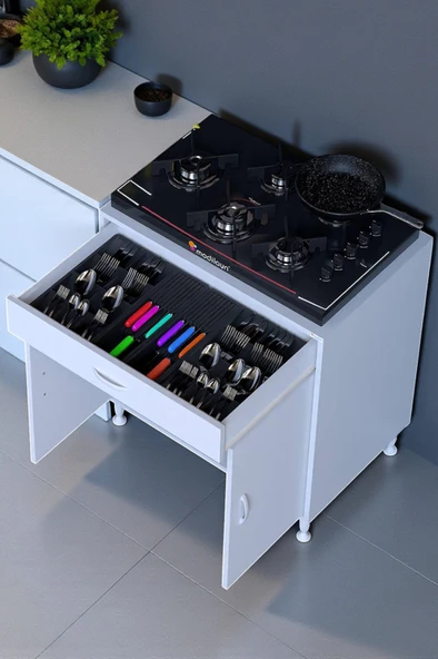 Eliusta  Valya Çekmeceli Beyaz 75 cm Genişlikte Mutfak Dolabı Ocak Alanlı 2 Bölmeli 75x88x56 cm Dolap ürün görseli 1