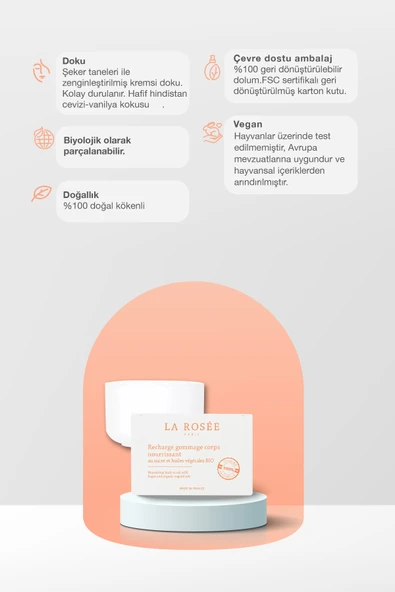 LA ROSEE PARİS BESLEYİCİ VÜCUT PEELİNGİ Şeker ve Organik Bitkisel Yağlar İçeren - 200 g Doldurulabilir - Resim 2