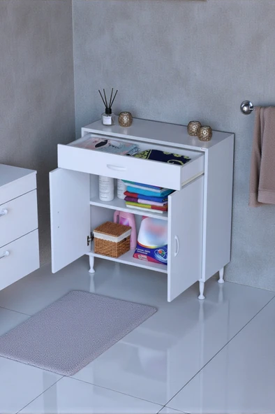 Eliusta  Fre 80 cm Çok Amaçlı Dolap 1 Raflı Tek Çekmeceli Banyo Mutfak Dolabı 80x88x32,5 cm Organizer Dolap ürün görseli 1