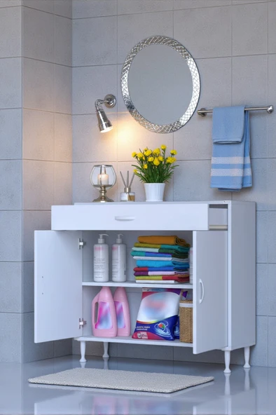 Eliusta  Fre 90 cm Çok Amaçlı Dolap 1 Raflı Tek Çekmeceli Banyo Mutfak Dolabı 90x88x32,5 cm Organizer Dolap ürün görseli 1