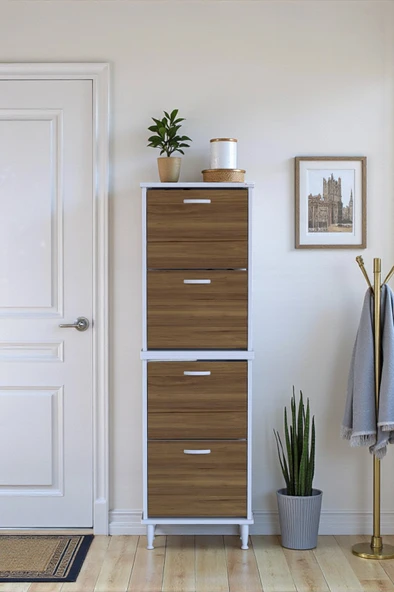 Eliusta  Elenio 52 cm Genişlik Ceviz Renk Ayaklı 4 Kapaklı Ayakkabılık 52x168x26 cm Ayakkabılık - Resim 3