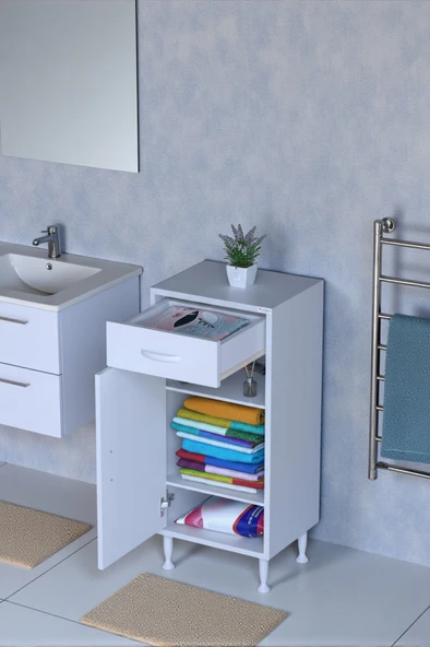 Eliusta  Taha 50 cm 3 Bölmeli Beyaz Çok Amaçlı Dolap 2 Raflı Banyo Mutfak Dolabı 50x88x32,5 cm Düzenleyici ürün görseli 1