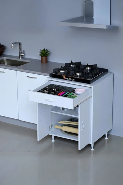 Eliusta  Nehir 60 cm Mutfak Dolabı Çok Amaçlı Ankastre Set Ocak Dolabı 60x88x48 cm Raflı 2 Bölmeli Dolap ürün görseli 1