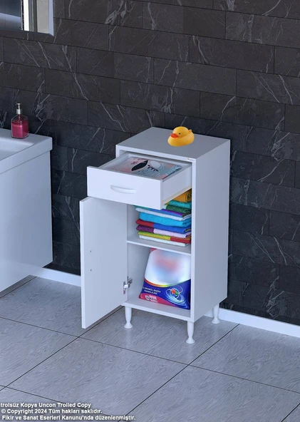 Eliusta  Fre 40 cm Çok Amaçlı Dolap 1 Raflı Tek Çekmeceli Banyo Mutfak Dolabı 40x88x32,5 cm Organizer Dolap - Resim 3