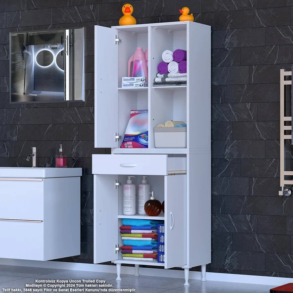 Eliusta  Vellum Beyaz Dolap 70x173x32,5 cm Ebatlarında Çok Fonksiyonlu 70 cm Genişlikte Banyo Dolabı - Resim 3