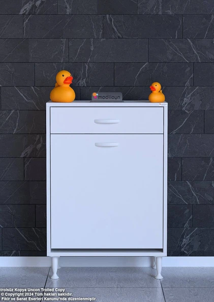 Eliusta  Asil 60 cm Kirli Çamaşır Sepetli Banyo Dolabı 1 Çekmeceli Mutfak Çok Amaçlı Dolap 60x88x32,5 cm - Resim 3