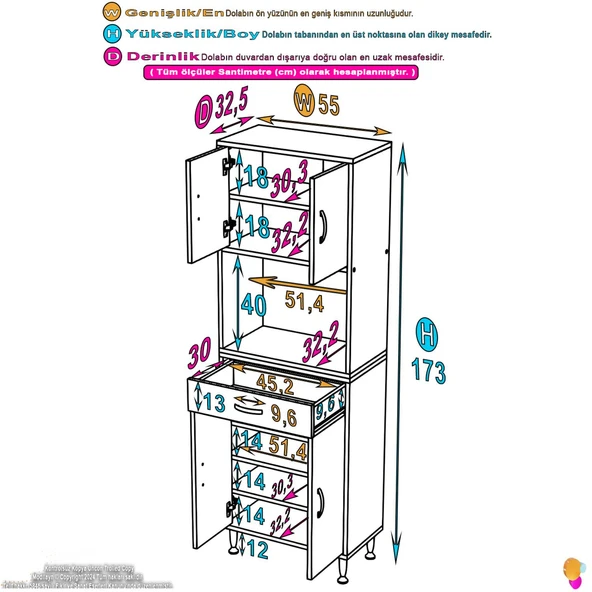 Eliusta  Lora Beyaz Dolap 55 cm Genişliği ve 173 cm Yüksekliği İle Dikey Depolama Ünitesi 55x173x32,5 cm - Resim 2