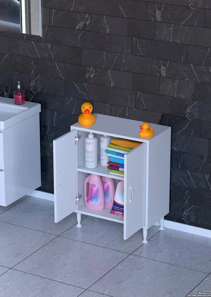 Eliusta  Arden 60 cm Beyaz 2 Bölmeli Banyo Düzenleyici Dolap 1 Raflı Çok Amaçlı Mutfak Dolabı 60x75x32,5 cm - Resim 3