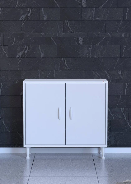 Eliusta  Sabir 75 cm 2 Raflı Beyaz Banyo Mutfak Dolabı 3 Bölmeli Çok Amaçlı Dolap 75x75x32,5 cm Düzenleyici ürün görseli 1