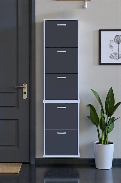 Eliusta  Porta 10 Bölmeli Ayakkabılık Antrasit 52 cm Genişlikte 52x193x26 cm Duvara Monte Ayakkabılık ürün görseli 1