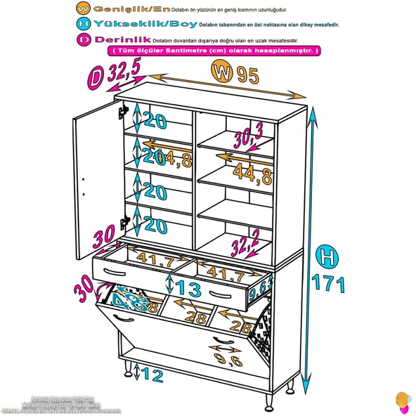 Eliusta  Reli Dolap Beyaz Çok Kullanımlı 95 cm Eninde Banyo Dolabı 95x171x32,5 cm 2 Kapak 6 Raf Dolap - Resim 2