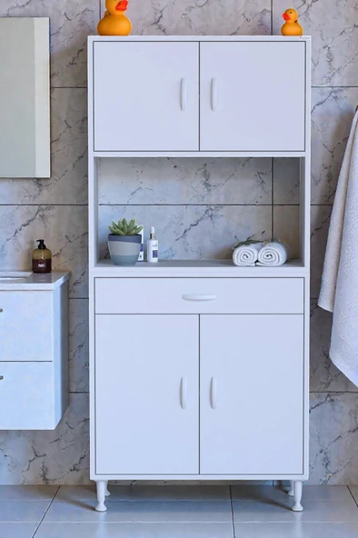 Eliusta  Nordi 4 Kapak 2 Raflı Beyaz Dolap 80x173x32,5 cm Çekmeceli Çok Amaçlı Banyo/Mutfak Dolabı ürün görseli 1