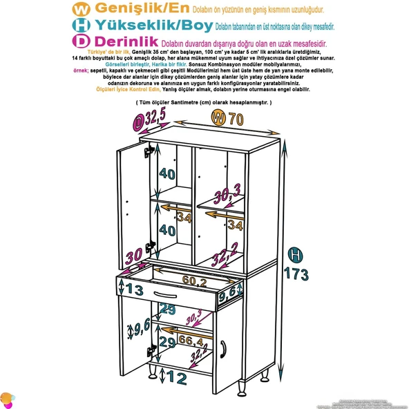 Eliusta  Luma Kapaklı & Çekmeceli Banyo Dolabı 70 cm Genişlikte Beyaz Dolap 70x173x32,5 cm Depolama Dolabı - Resim 2