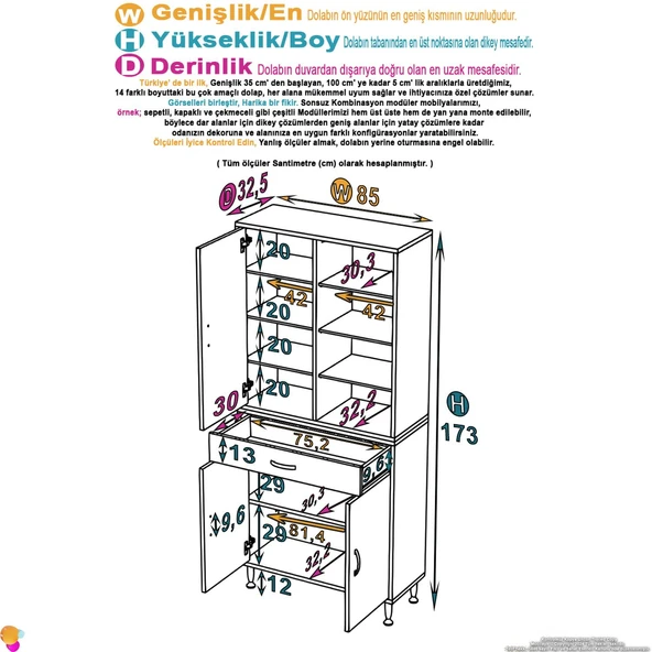 Eliusta  Nexa Modüler Dolap  85 Cm Banyo/Mutfak Dolabı Extra Kullanım Alanlı 85x173x32,5 cm Beyaz Dolap - Resim 2