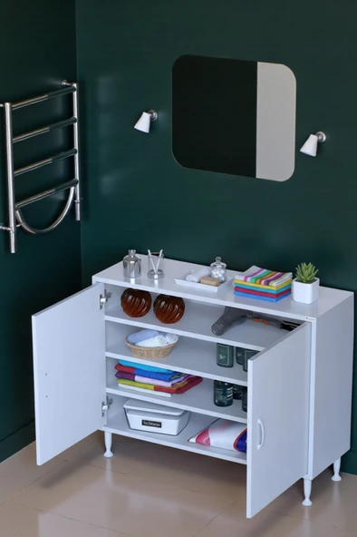 Eliusta  Nirat 70 cm 4 Bölmeli Beyaz Banyo Mutfak Dolabı 3 Raflı Kapaklı Çok Amaçlı Dolap 70x75x32,5 cm ürün görseli 1