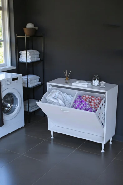 Eliusta Sare 70 cm Beyaz Sepetli Banyo Dolabı,Mutfak Dolabı 70x75x32,5 cm Oyuncak Sepeti Çok Amaçlı Dolap ürün görseli 1