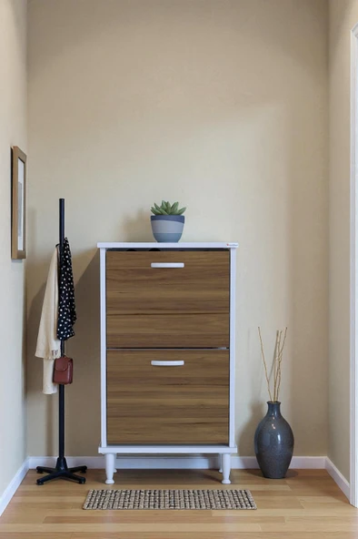 Eliusta  Kalvo 52 cm Genişlikte Ceviz Renk Ayakkabılık 52x86x26 cm Ayaklı Ayakkabılık - Resim 3