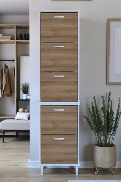 Eliusta  Store Ayaklı Meşe Ayakkabılık 52 cm Kapı Önü/Giyim Odası/Antre Uyumlu Ayakkabılık 52x205x26 cm - Resim 3
