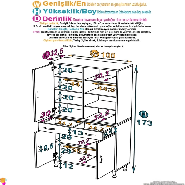 Eliusta  Nexa Modüler Dolap  100 Cm Banyo/Mutfak Dolabı Extra Kullanım Alanlı 100x173x32,5 cm Beyaz Dolap - Resim 2