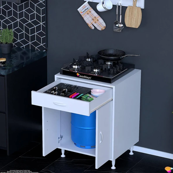 Eliusta  Nıvera 60 cm Mutfak Dolabı Beyaz Ankastre 60x88x56 cm Ocak Dolabı Tüp Gizleyici Kapaklı Dolap - Resim 3