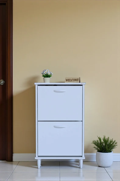 Eliusta  Kalvo 52 cm Genişlikte Beyaz Renk Ayakkabılık 52x86x26 cm Ayaklı Ayakkabılık - Resim 2