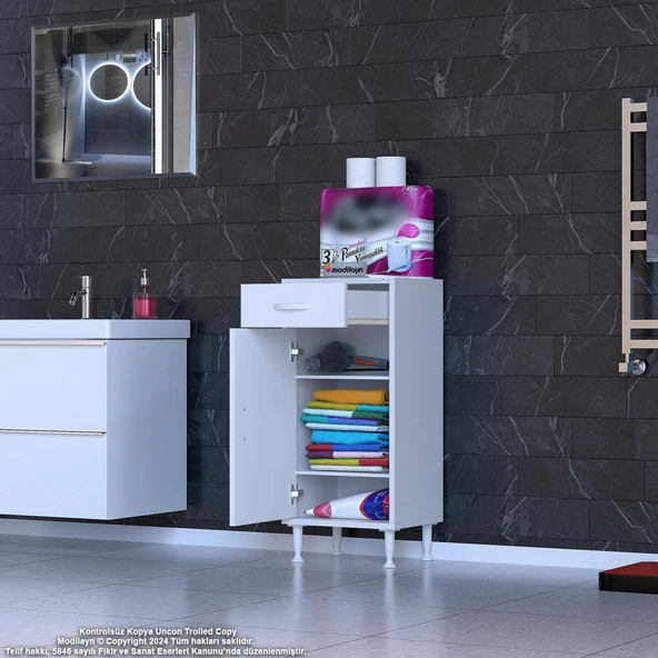 Eliusta  Taha 40 cm 3 Bölmeli Beyaz Çok Amaçlı Dolap 2 Raflı Banyo Mutfak Dolabı 40x88x32,5 cm Düzenleyici - Resim 3