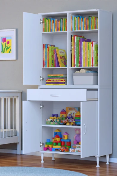 Eliusta  Rivo 4 Raflı Banyo/Mutfak Dolabı 75 cm Beyaz Renkli  Çok Amaçlı Dolap 75x173x32,5 cm Ebatlarında ürün görseli 1