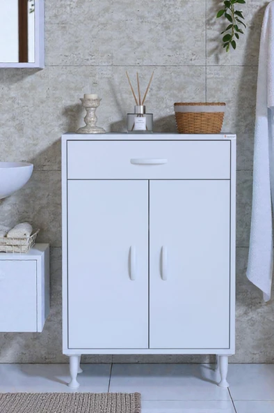 Eliusta  Rose 60 cm Beyaz 1 Çekmeceli Banyo Mutfak Dolabı 4 Bölmeli 3 Raflı Çok Amaçlı Dolap 60x88x32,5 cm ürün görseli 1