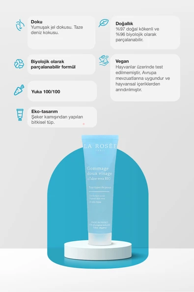 LA ROSEE PARİS YUMUŞAK DOKULU YÜZ PEELİNGİ Organik Aloe Vera İçeren - 60 mL - Resim 2
