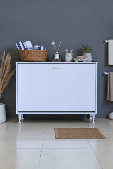 Eliusta  Sare 95 cm Beyaz Sepetli Banyo Dolabı,Mutfak Dolabı 95x75x32,5 cm Oyuncak Sepeti Çok Amaçlı Dolap ürün görseli 1