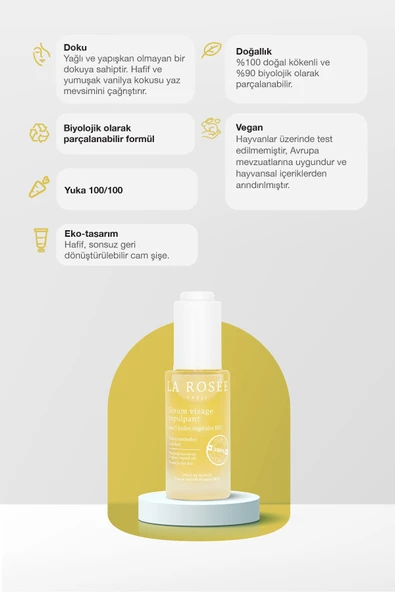 LA ROSEE PARİS DOLGUNLAŞTIRICI YÜZ SERUMU 5 Organik Bitkisel Yağ İçerikli - 30 mL - Resim 2