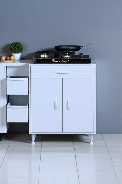 Eliusta  Nıvera 65 cm Mutfak Dolabı Beyaz Ankastre 65x88x56 cm Ocak Dolabı Tüp Gizleyici Kapaklı Dolap ürün görseli 1