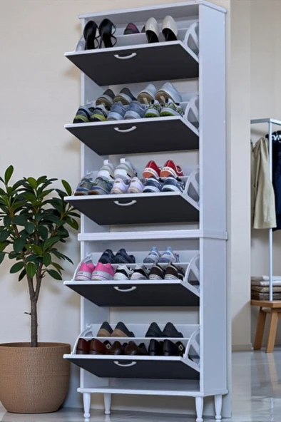 Eliusta  Cover 72 Cm Ayakkabılık Dış Kapı/Koridor/Giyim Odası Uygun Antresit Renk 72x205x26 cm Ayakkabılık - Resim 3