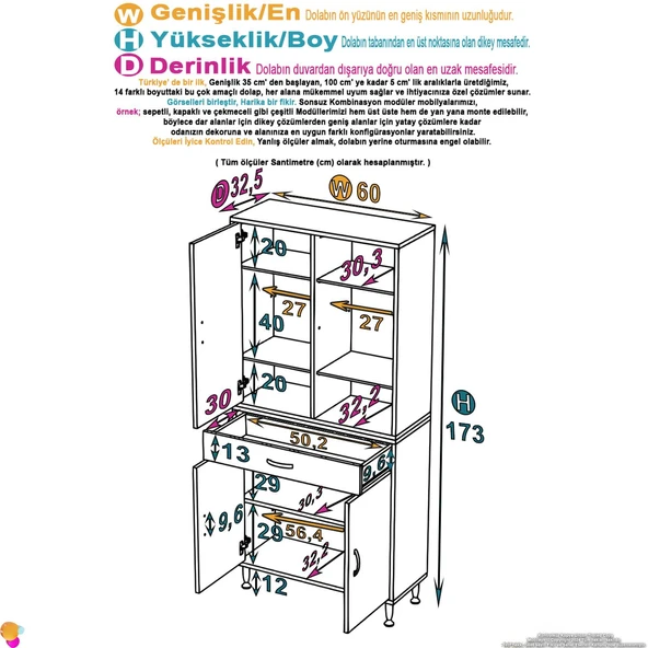 Eliusta  Line Beyaz 60 cm Banyo Dolabı Çok Bölmeli Banyo Düzenleyici Dolap 4 Kapaklı 4 Raflı 60x173x32,5 cm - Resim 2