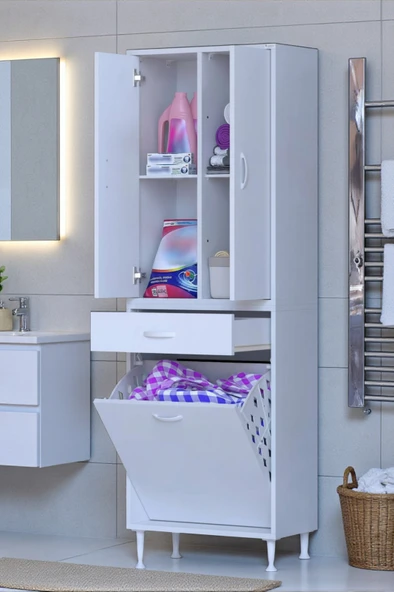 Eliusta  Pine 60 cm Genişlikte Dolap 60x171x32,5 cm  Banyo/Mutfak Dolabı İki Kapaklı Sepetli Dolap ürün görseli 1