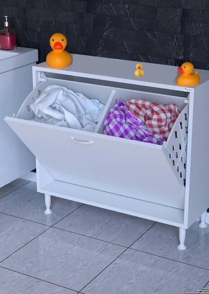 Eliusta  Sare 75 cm Beyaz Sepetli Banyo Dolabı,Mutfak Dolabı 75x75x32,5 cm Oyuncak Sepeti Çok Amaçlı Dolap ürün görseli 1
