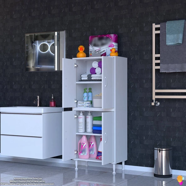 Eliusta  Nuve Geniş Depolama Alanlı Dolap 65 cm Banyo/Mutfak Çok Fonksiyonlu 65x138x32,5 cm Saklama Dolabı - Resim 3