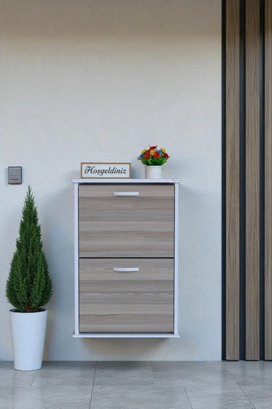 Eliusta  Holen Cordoba Renk Ayakkabılık 2 Düşer Kapak 52 cm Genişlik Kapı Önü Asma Ayakkabılık 52x74x26 cm ürün görseli 1