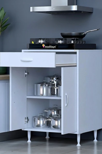 Eliusta  Valya Çekmeceli Beyaz 65 cm Genişlikte Mutfak Dolabı Ocak Alanlı 2 Bölmeli 65x88x56 cm Dolap ürün görseli 1