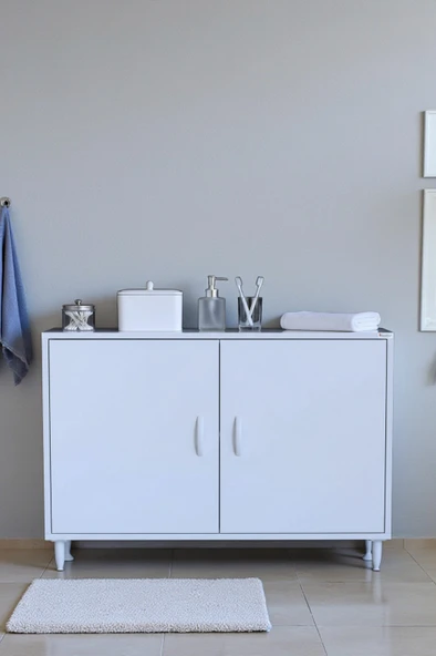 Eliusta  Arden 95 cm Beyaz 2 Bölmeli Banyo Düzenleyici Dolap 1 Raflı Çok Amaçlı Mutfak Dolabı 95x75x32,5 cm ürün görseli 1